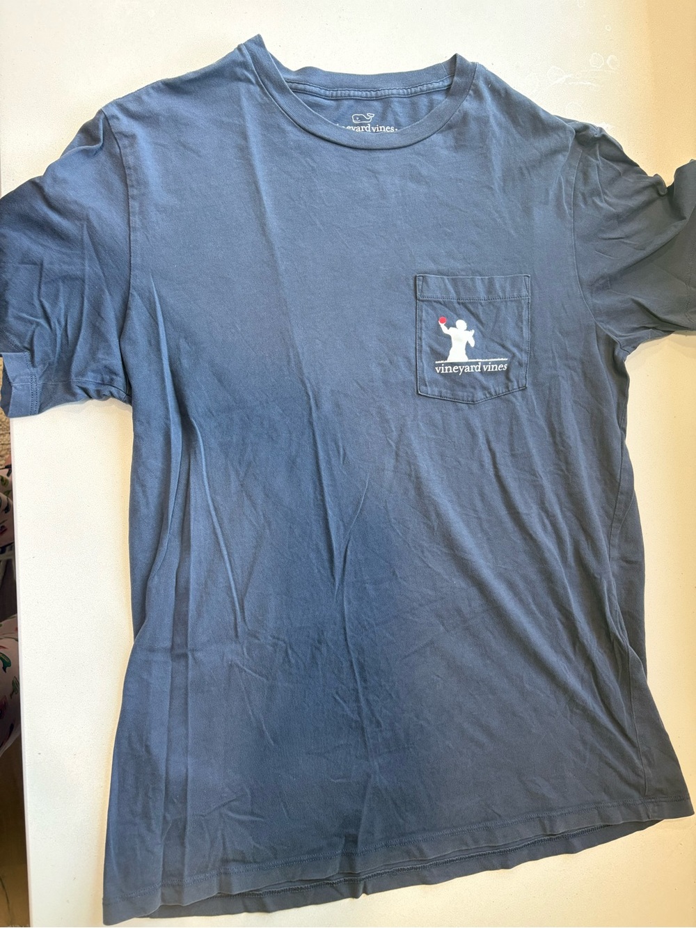 Vineyard Vines Men’s Short-Sleeve Pocket Tee -Football- Blue with White Logo